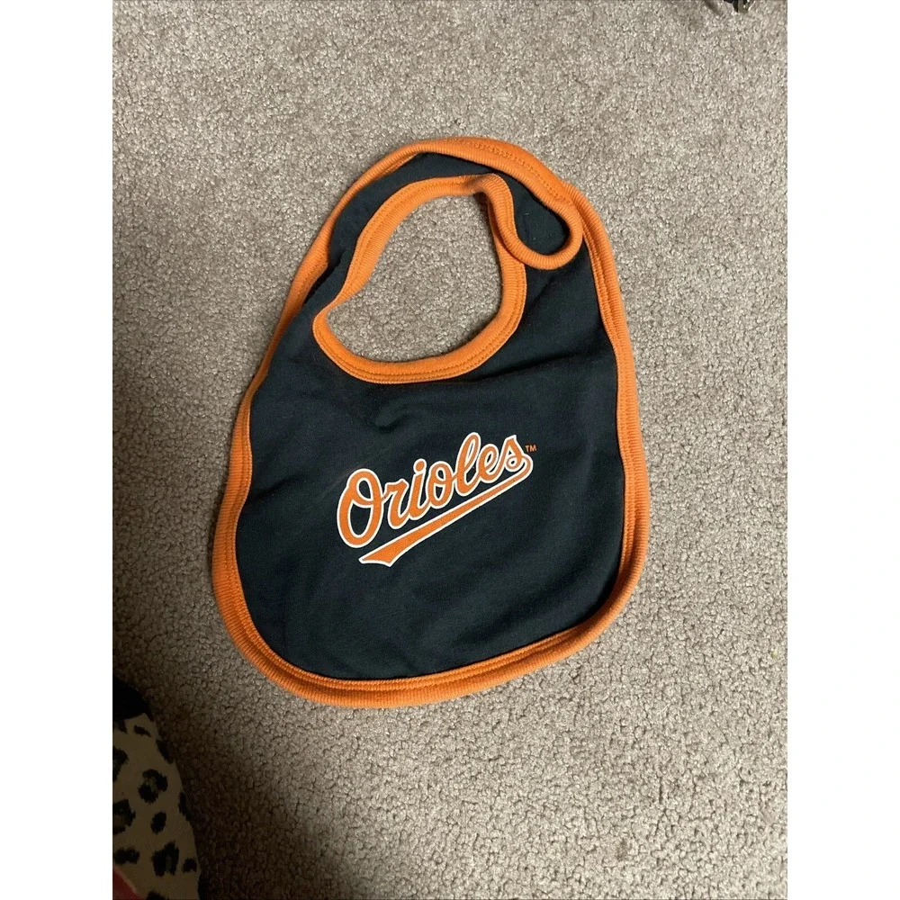 Orioles Baby Bib Black Orange Baseball Latch Hook Closure